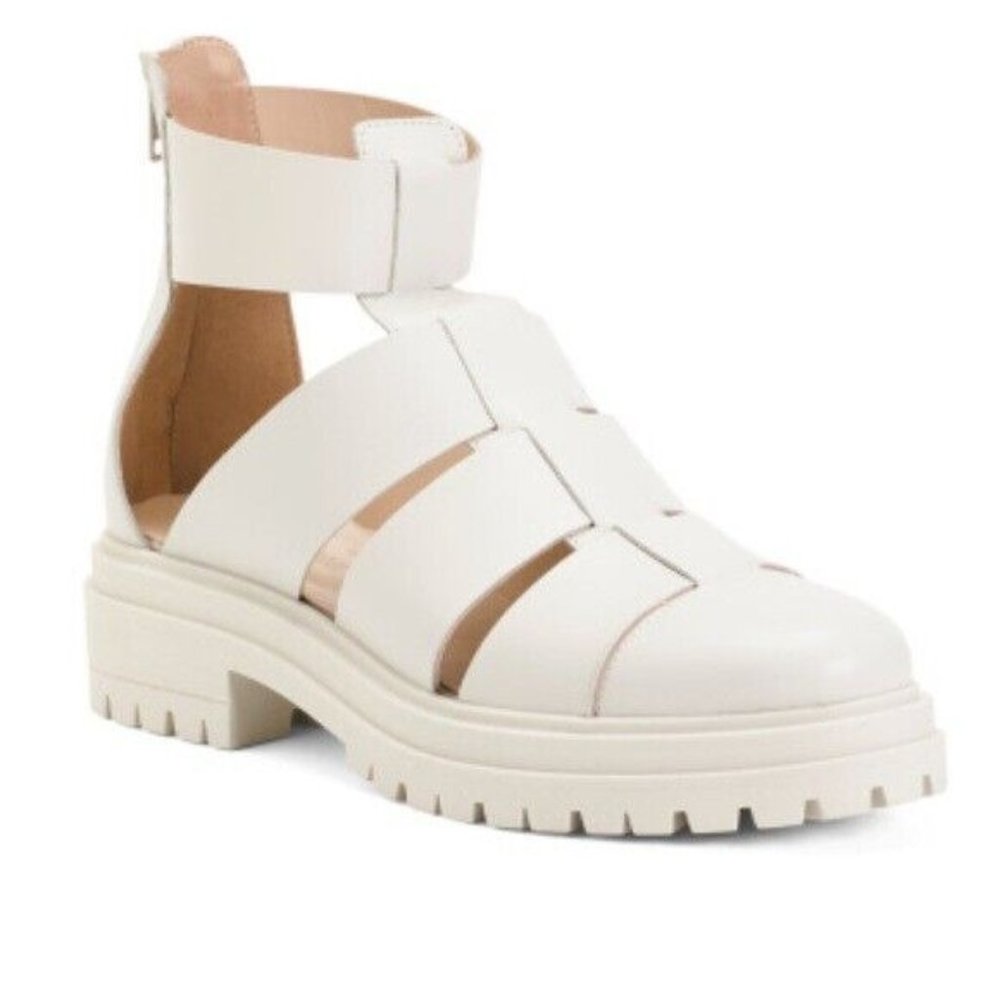 NAPOLEONI- MADE IN ITALY WOMENS SIZE 37 / 7 IVORY BEIGE LUG SOLE SANDAL BOOTIE